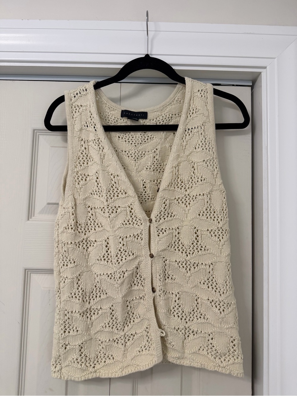 Sanctuary Cream Crochet Knit Button-Front Tank